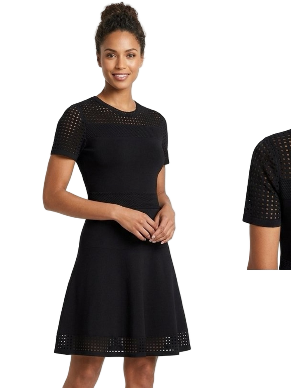 MICHAEL Michael Kors Black Laser Cut Short-Sleeve Fit-and-Flare Dress Size M